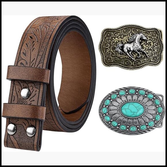 Western Cowboy Belt Set with Removable Buckles PU Leather Strap main image 7